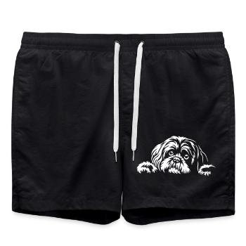 Tête de Shih-Tzu avec Pattes « Édition Noire » - Short de bain - noir - Devant - AI Model Male 185 light (185cm)