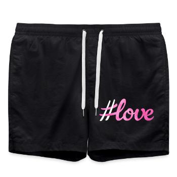 Hashtag Love Love Fluffy Pink Wedding Couple - Swim Trunks - black - Front - AI Model Male 185 light (185cm)