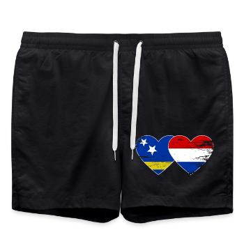 Curacao Holland flag heart used - Swim Trunks - black - Front - AI Model Male 185 light (185cm)