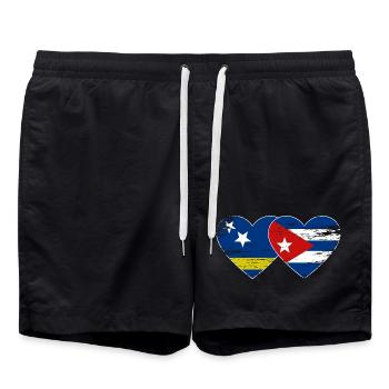 Cœur du drapeau de Curaçao Cuba utilisé - Short de bain - noir - Devant - AI Model Male 185 light (185cm)