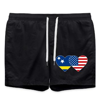Cœur du drapeau des États-Unis de Curaçao utilisé - Short de bain - noir - Devant - AI Model Male 185 light (185cm)