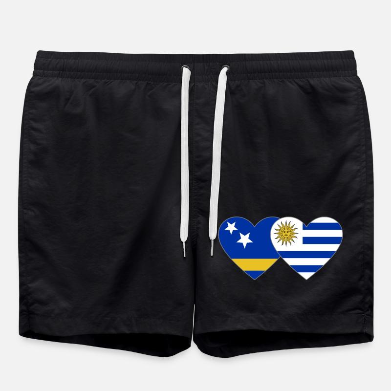 Curacao_Uruguay_Flagge_Herz - Swim Trunks - black