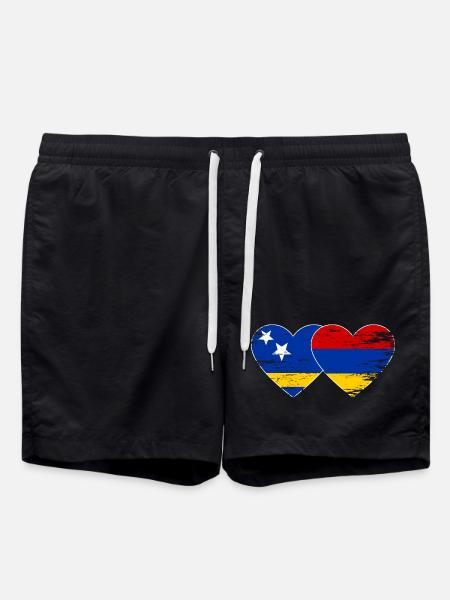 Curacao Armenia flag heart used - Swim Trunks - black