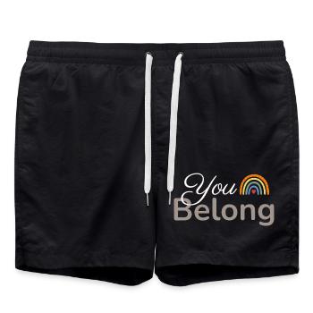 You Belong Regenbogen Herz Design - Badeshorts - Schwarz - Vorne - AI Model Male 185 light (185cm)