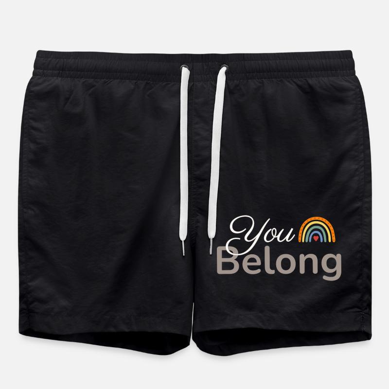 You Belong Rainbow Heart Design - Swim Trunks - black