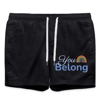 You Belong Regenbogen Herz Design blau - Badeshorts - Schwarz - Vorne - AI Model Male 185 light (185cm)