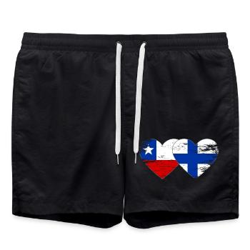 Chile Finland Flag Heart - Swim Trunks - black - Front - AI Model Male 185 light (185cm)