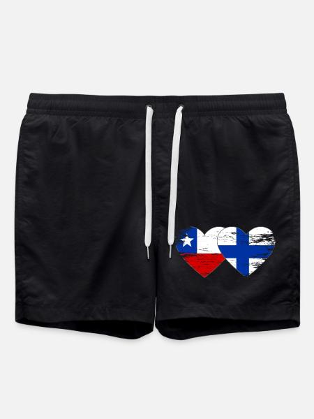 Chile Finland Flag Heart - Swim Trunks - black