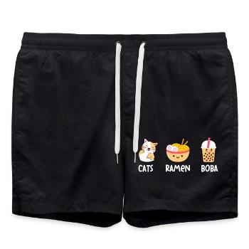 Cat Ramyun Boba Collage Tee - Swim Trunks - black - Front - AI Model Male 185 light (185cm)
