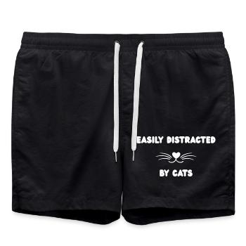 Schnurren lenkt ab Katzenhumor - Badeshorts - Schwarz - Vorne - AI Model Male 185 light (185cm)
