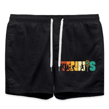 Style de jeu vintage rétro - Short de bain - noir - Devant - AI Model Male 185 light (185cm)