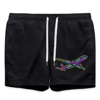 Colorful Airplane Flyer Kids Men Boys Pilot - Swim Trunks - black - Front - AI Model Male 185 light (185cm)