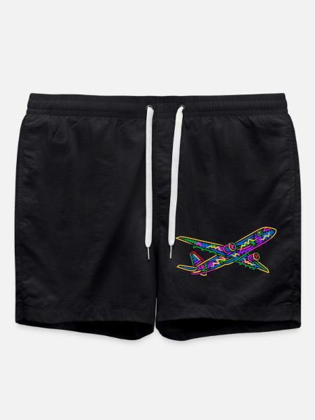 Colorful Airplane Flyer Kids Men Boys Pilot - Swim Trunks - black