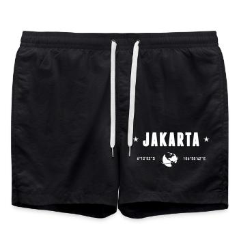 Jakarta: Indonesien Koordinaten Planet Erde - Badeshorts - Schwarz - Vorne - AI Model Male 185 light (185cm)