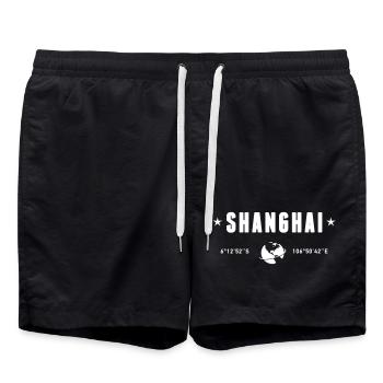 Shanghai China Koordinaten Planet Erde Weiß - Badeshorts - Schwarz - Vorne - AI Model Male 185 light (185cm)