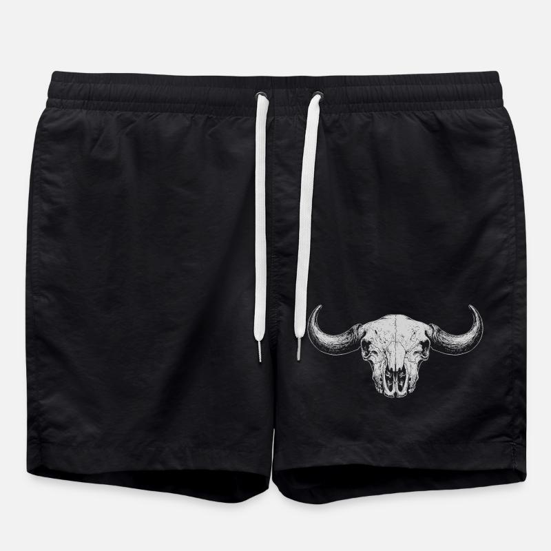 Buffalo Skull Monochrome Crest - Swim Trunks - black