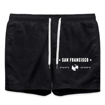 San Francisco Coordinates Planet Earth White - Swim Trunks - black - Front - AI Model Male 185 light (185cm)