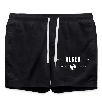 Algiers Algeria Coordinates Planet Earth White - Swim Trunks - black - Front - AI Model Male 185 light (185cm)