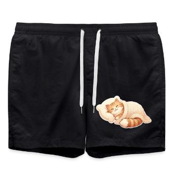 Katze Schlafen - Badeshorts - Schwarz - Vorne - AI Model Male 185 light (185cm)