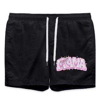 Mama Pastel Leopard – Groovy Varsity Style und Schleife - Badeshorts - Schwarz - Vorne - AI Model Male 185 light (185cm)