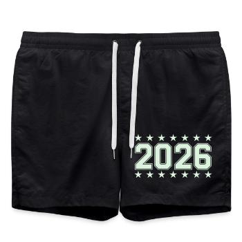 2026 Retro Block Font with Stars - Swim Trunks - black - Front - AI Model Male 185 light (185cm)