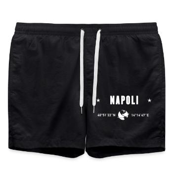Naples, Italie, coordonnées : Planète Terre blanche - Short de bain - noir - Devant - AI Model Male 185 light (185cm)