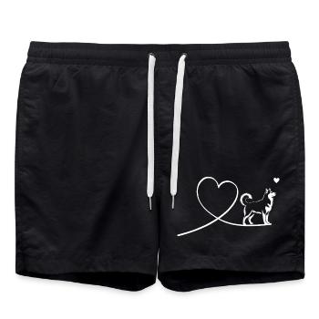Sled Dog Husky with Heart Silhouette Line Art - Swim Trunks - black - Front - AI Model Male 185 light (185cm)