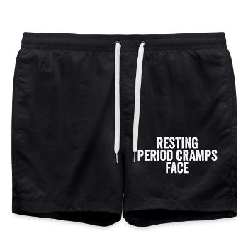 Period pain at rest – funny facial expressions - Swim Trunks - black - Front - AI Model Male 185 light (185cm)