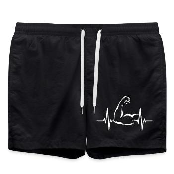 Heartbeat and muscles - Swim Trunks - black - Front - AI Model Male 185 light (185cm)