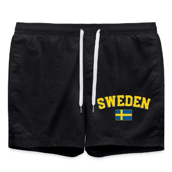 Retro Sport Typography Blau Gelb Fan Design - Badeshorts - Schwarz - Vorne - AI Model Male 185 light (185cm)