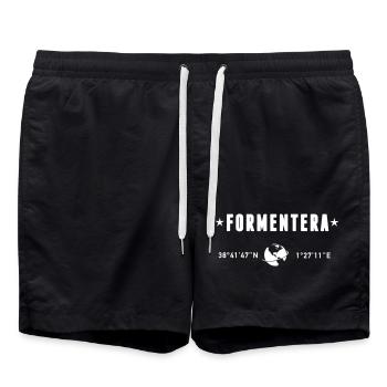 Formentera Spanien Koordinaten Planet Erde Weiß - Badeshorts - Schwarz - Vorne - AI Model Male 185 light (185cm)