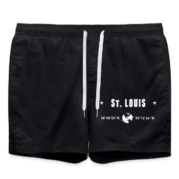 St. Louis, Missouri, Coordonnées : Planète Terre Blanche - Short de bain - noir - Devant - AI Model Male 185 light (185cm)