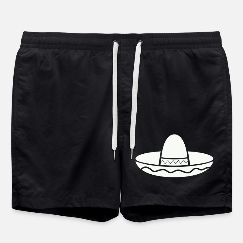 Sombrero Fiesta Pattern on Shirt - Swim Trunks - black