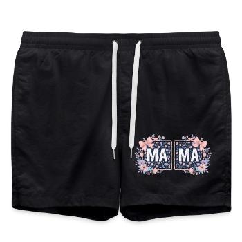 MAMA Floral Squares and Pink Bows | Coquettish Style - Swim Trunks - black - Front - AI Model Male 185 light (185cm)