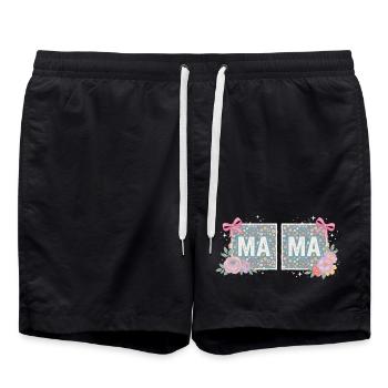 MAMA Blumenquadrate und rosa Schleifen | Retro - Badeshorts - Schwarz - Vorne - AI Model Male 185 light (185cm)