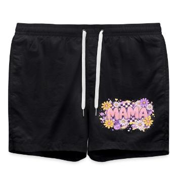 MAMA Damier Rétro et Fleurs Pastel | Chic - Short de bain - noir - Devant - AI Model Male 185 light (185cm)
