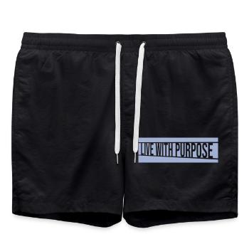 Live With Purpose Motivation Sense Mindset Saying - Swim Trunks - black - Front - AI Model Male 185 light (185cm)