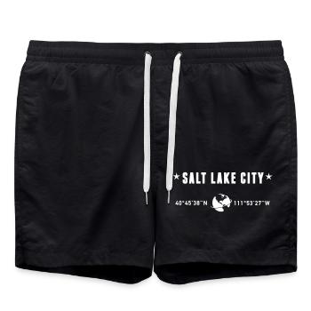 Salt Lake City, Utah, Koordinaten: Globe White - Badeshorts - Schwarz - Vorne - AI Model Male 185 light (185cm)