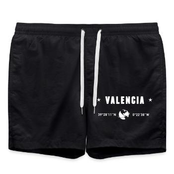 Valencia, Spanien, GPS-Koordinaten, Globe White - Badeshorts - Schwarz - Vorne - AI Model Male 185 light (185cm)