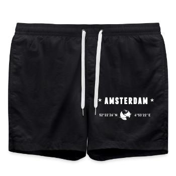 Amsterdam Niederlande Koordinaten GPS Globe White - Badeshorts - Schwarz - Vorne - AI Model Male 185 light (185cm)