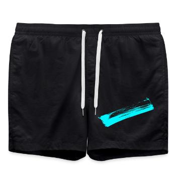 Deko Streifen - Pinsel BLAU - Badeshorts - Schwarz - Vorne - AI Model Male 185 light (185cm)