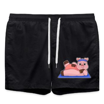 Pig Yoga Fitness Gymnastics - Swim Trunks - black - Front - AI Model Male 185 light (185cm)