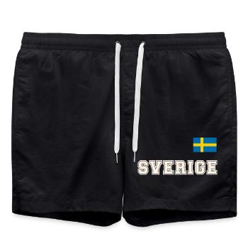 SCHWEDEN - SVERIGE Trikot Look - Flagge auf Brust - Badeshorts - Schwarz - Vorne - AI Model Male 185 light (185cm)