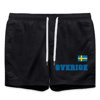SCHWEDEN - SVERIGE Trikot Look - Flagge auf Brust - Badeshorts - Schwarz - Vorne - AI Model Male 185 light (185cm)