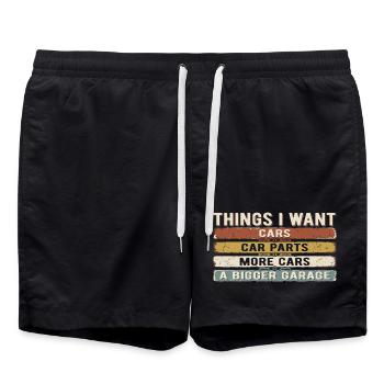 Oldtimer-Garagenwagen-Humor | Mecano-Geschenk - Badeshorts - Schwarz - Vorne - AI Model Male 185 light (185cm)