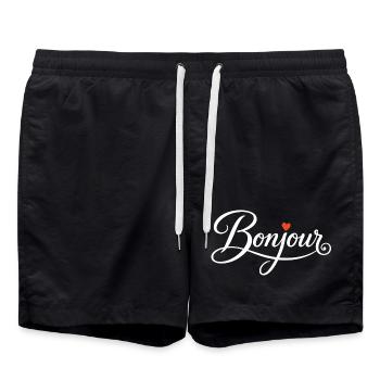 Bonjour with Love Heart in French France - Badeshorts - Schwarz - Vorne - AI Model Male 185 light (185cm)