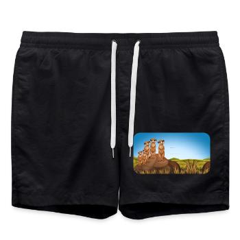 Suricate autocollante de livre sur le rocher dans la savane - Short de bain - noir - Devant - AI Model Male 185 light (185cm)