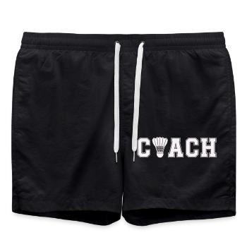 Badminton Coach Logo – Badminton in the Word - Swim Trunks - black - Front - AI Model Male 185 light (185cm)