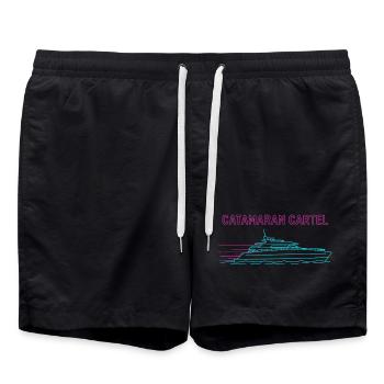 Synthwave Catamaran Cartel - Swim Trunks - black - Front - AI Model Male 185 light (185cm)