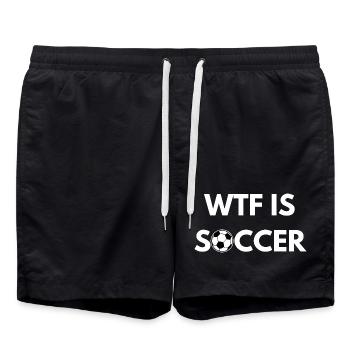 WTF Is Soccer Funny Football Shirt merch - Swim Trunks - black - Front - AI Model Male 185 light (185cm)